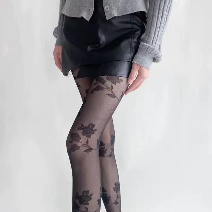 Collants transparents évidés pour femmes, collants de tatouage, bonneterie fantaisie, mince, rose sexy