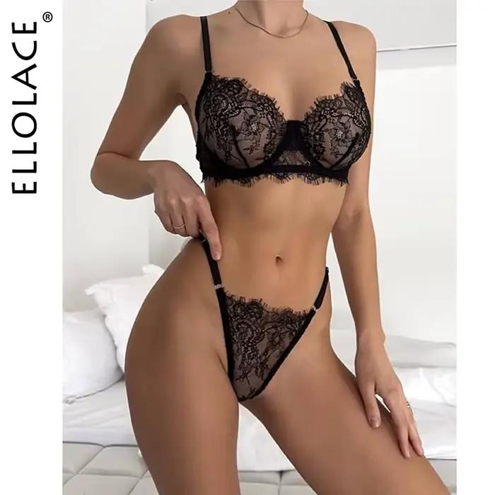 Ellolace Ensembles de Lingerie Élégants pour Femmes, Soutien-Gorge en Dentelle Séduisant Hilitos 2 Pièces, Sous-Vêtements Translucides Sexy et Solides pour Jeunes Filles
