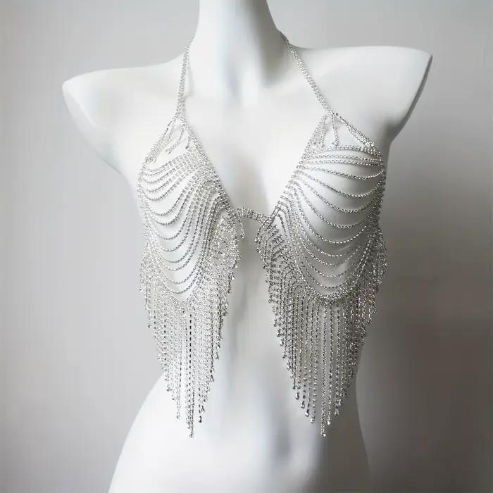 Chaîne de soutien-gorge bikini en cristal, string sexy en strass, soutien-gorge à franges, chaîne lombaire et abdominale, accessoires de lingerie sexy pour femme