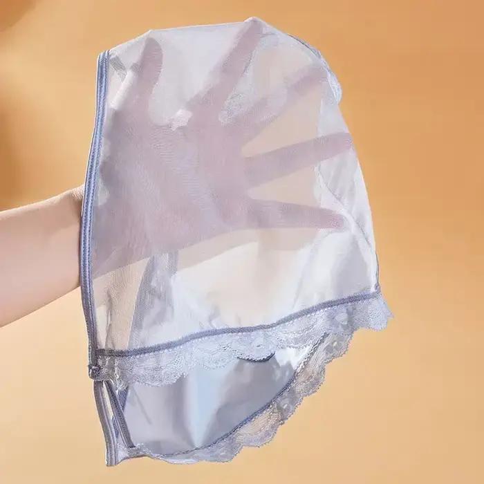 Culotte Ultra-mince français Vintage Satin maille dentelle culotte blanche femme dentelle maille slips taille basse sous-vêtements féminins