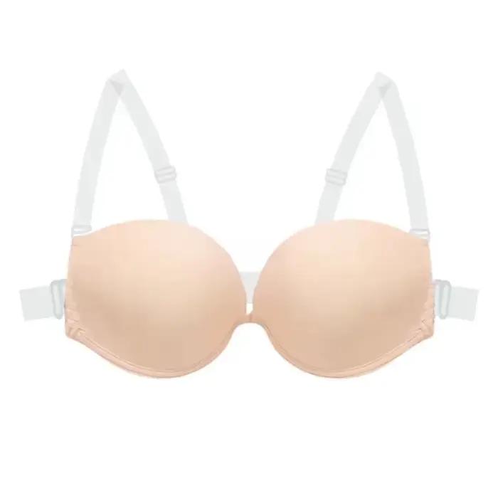Soutien-gorge push-up multi-positions sans dos - Bralette invisible avec bretelles transparentes amovibles pour mariée, tenue de soirée, lingerie sexy