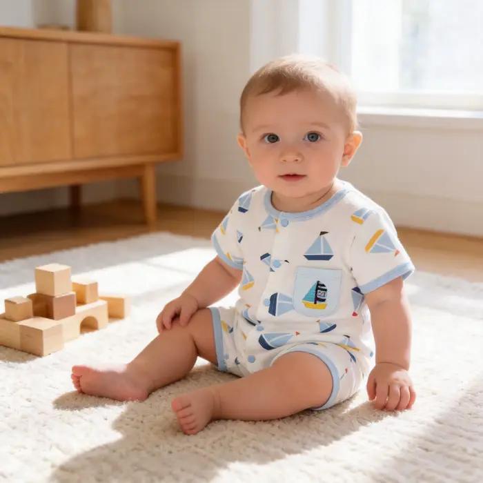 Combinaison pour bébé garçon de 0 à 1 an, vêtements fins en coton pur pour climatisation, vêtements d'été à manches courtes pour nouveau-né