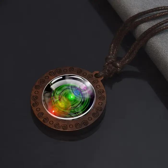 7Chakra symbole collier Yoga méditation dôme en verre Vintage en bois pendentif corde chaînes collier femmes hommes indien bouddhisme bijoux