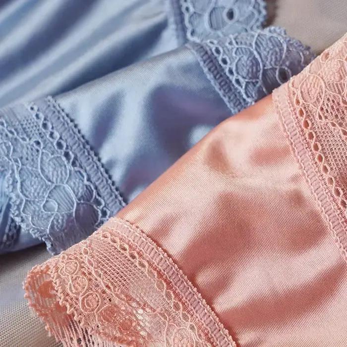 Culotte Ultra-mince français Vintage Satin maille dentelle culotte blanche femme dentelle maille slips taille basse sous-vêtements féminins