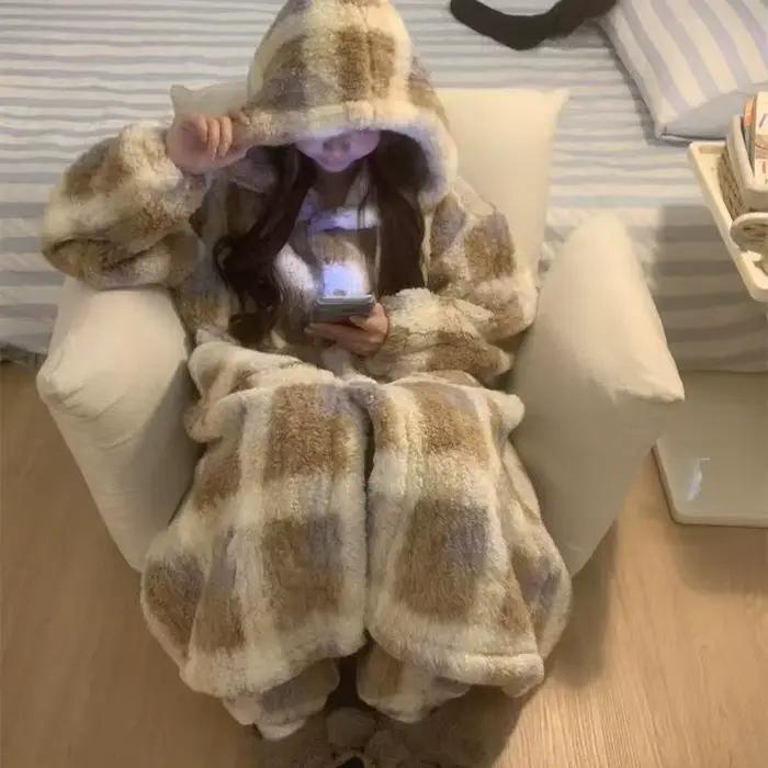 Ensemble pyjama d'hiver pour femme, pyjama chaud d'hiver, vêtements de maison à la mode, pyjama mignon et doux