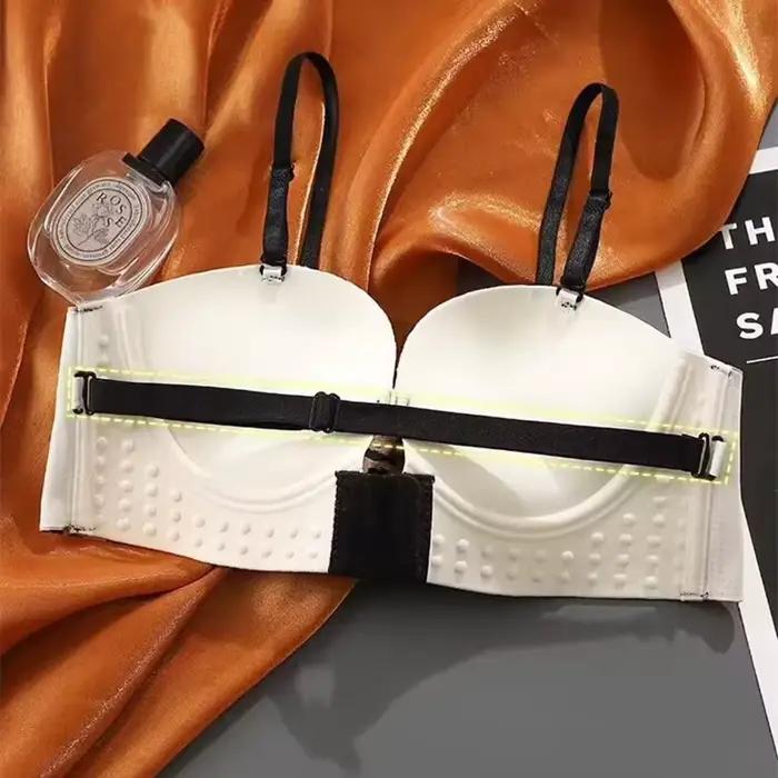 Soutien-gorge froncé sans bretelles imprimé léopard, beau dos Sexy, Lingerie pour femmes, petits seins sans anneaux en acier, soutien-gorge à boucle avant