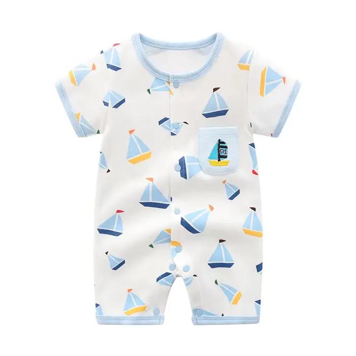 Combinaison pour bébé garçon de 0 à 1 an, vêtements fins en coton pur pour climatisation, vêtements d'été à manches courtes pour nouveau-né