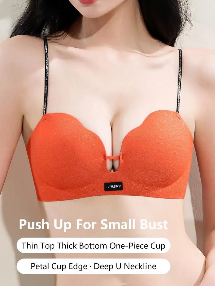 Nouvel arrivage : Soutien-gorge push-up à paillettes pour petites poitrines, sans armatures, bonnets en forme de pétale, décolleté en U profond, maintien doux, contrôle des graisses latérales, invisib