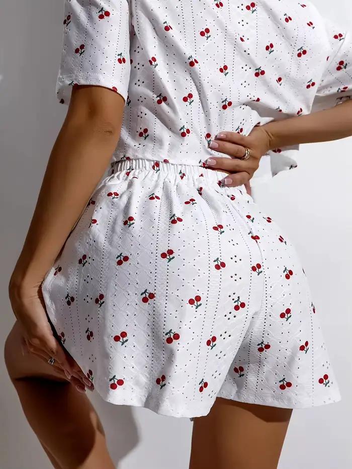 Ensemble pyjama deux pièces pour femmes, motif cœur, vêtements de détente, haut ample à manches courtes avec short à taille élastique, vêtements de maison respirants