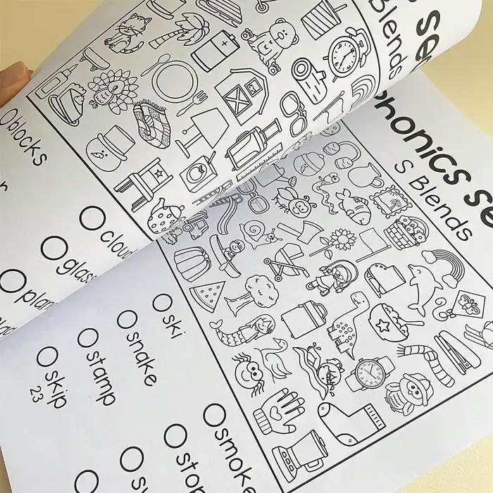 Lecture et trouver un cahier d'exercices de phonétique, apprentissage préscolaire et maternelle, outils pédagogiques pour enseignant d'anglais, pratique de la phonétique Montessori