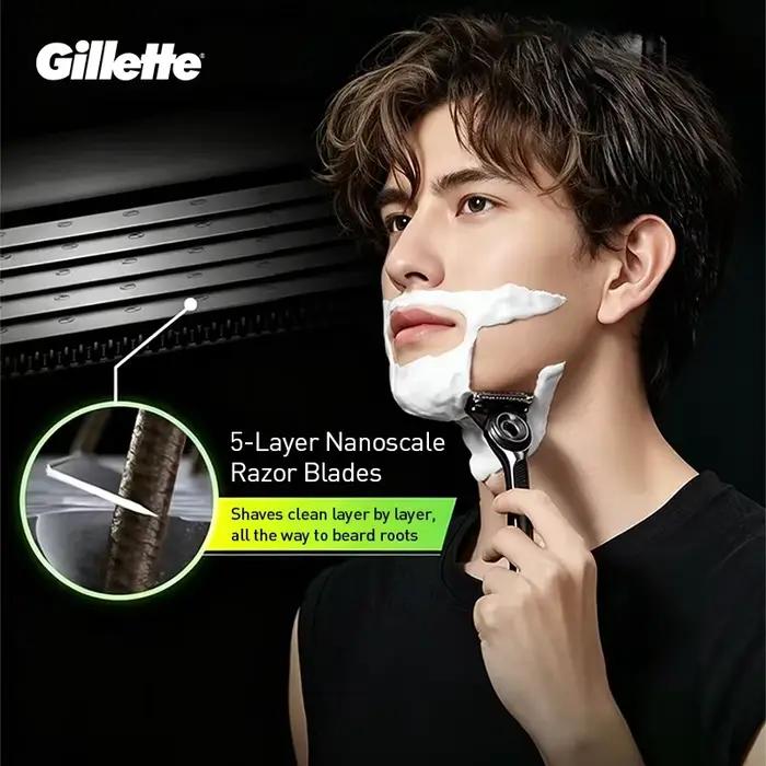 Rasoir Gillette Labs à 5 lames nanométriques, barre exfoliante, rasoir manuel pour homme avec tondeuse de précision, support vertical de rangement