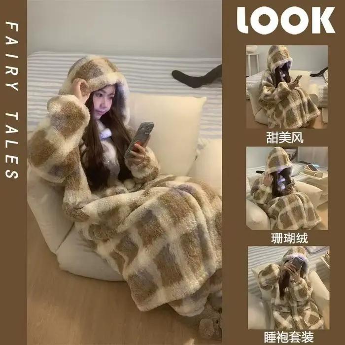 Ensemble pyjama d'hiver pour femme, pyjama chaud d'hiver, vêtements de maison à la mode, pyjama mignon et doux