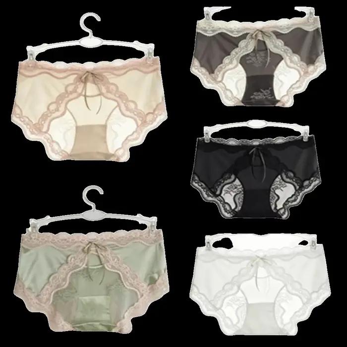 Culottes en satin à taille mi-haute style français avec dentelle, culottes transparentes à nœud en maille douce, patchwork invisible pour filles