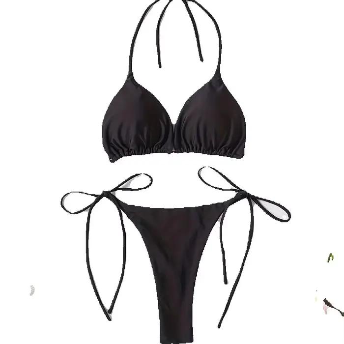 Nouveau bikini string uni de style européen et américain, sexy, avec une ambiance de fille sexy pour femmes