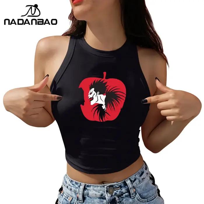 Nadanbao Sexy odhalená ramena krátký top pro ženy japonský Anime Death Note grafický potisk tílko letní ležérní bez rukávů T-Shirt