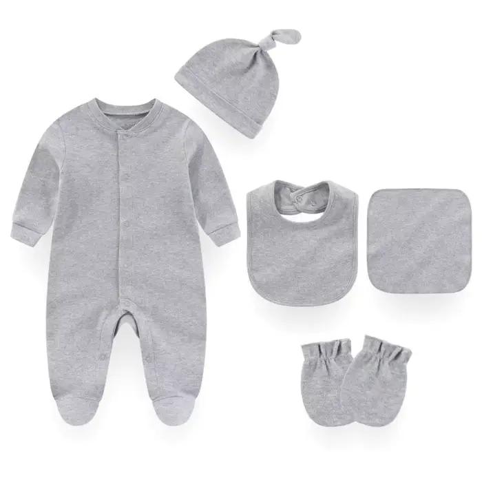 Ensemble de pyjamas en coton pour nouveau-né, barboteuse unisexe, vêtements pour bébé garçon et fille, combinaison solide pour documents, printemps et automne, 5 pièces