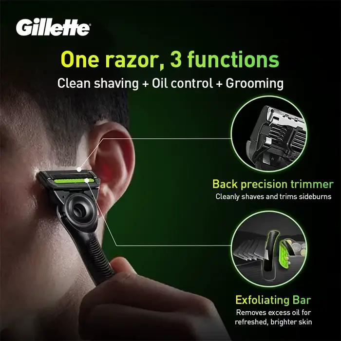 Rasoir Gillette Labs à 5 Lames Nanoscalaires, Barre Exfoliante, Tondeuse de Précision avec Poignée Antidérapante, Support Vertical, Étui