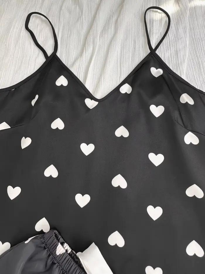 Pyjama mignon à imprimé cœur pour femme, ensemble haut à col en V et short, vêtements de détente sexy et tendance pour la maison