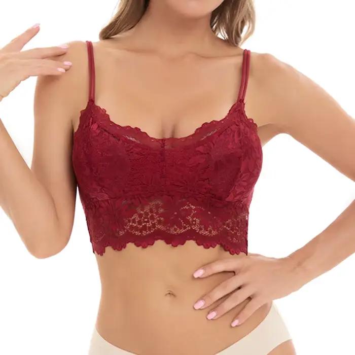 Soutien-gorge en dentelle pour femmes, Bralette confortable et Sexy, sous-vêtements de couleur unie, gilet ajouré sans fil, haut court, Lingerie sans couture