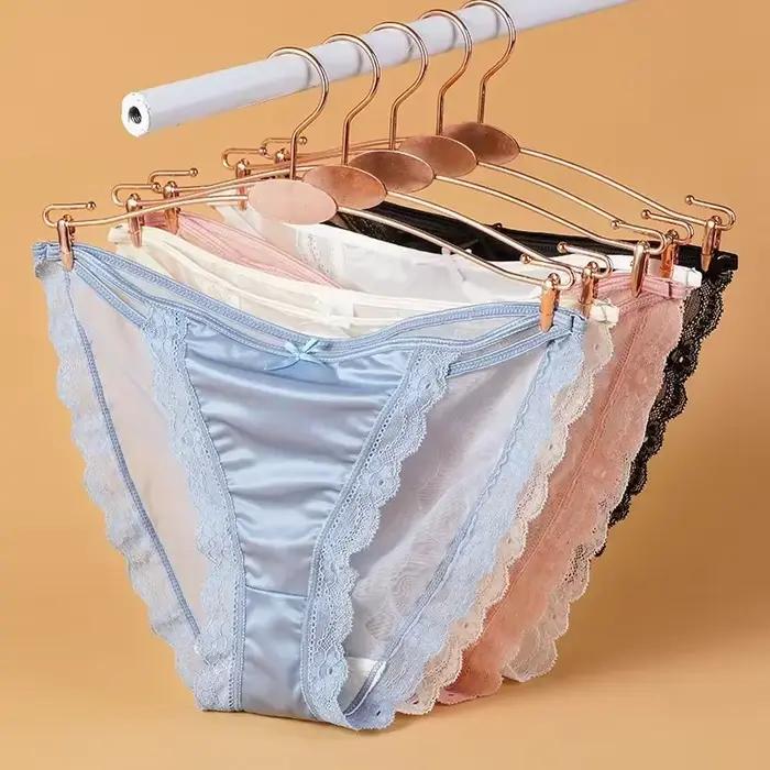 Culotte Ultra-mince français Vintage Satin maille dentelle culotte blanche femme dentelle maille slips taille basse sous-vêtements féminins