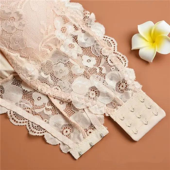 Soutien-gorge bandeau en dentelle pour femme, rembourré, bralette, sous-vêtements en dentelle florale, lingerie sexy, couleur unie, enveloppant