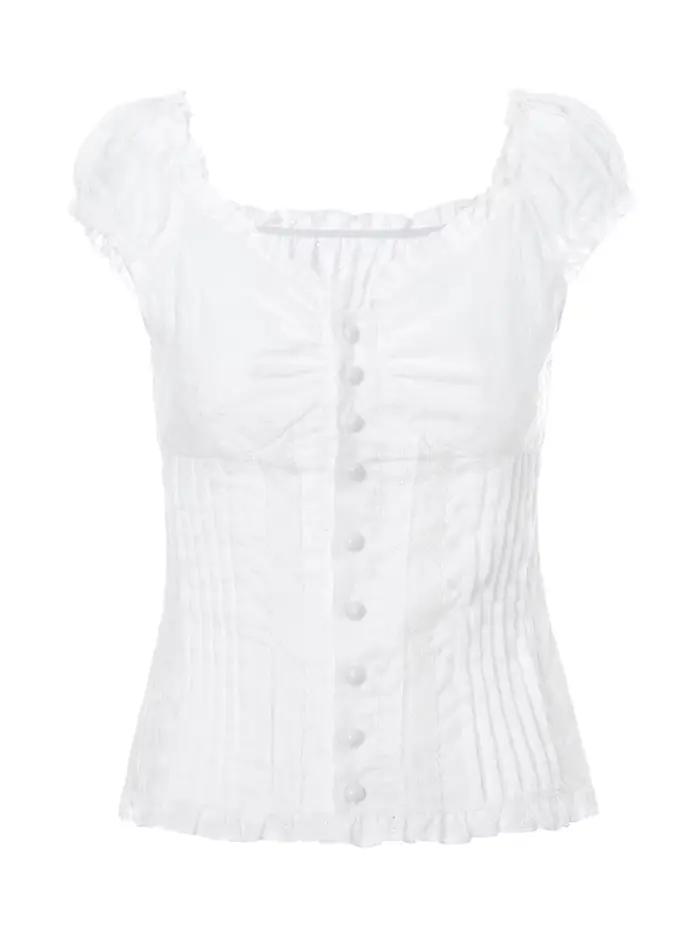 Bílý volánkový knoflíkový crop top pro ženy