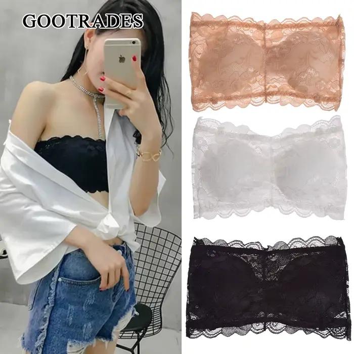 Léon's day-Soutien-gorge élastique sans bretelles pour femme, sexy, bustier tubulaire en dentelle, sous-vêtements rembourrés sans couture, vente en gros