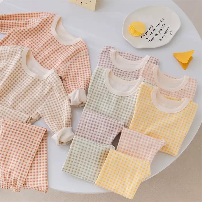 Costume pyjama pour enfants de 1 à 5 ans, vêtements de maison pour garçons et filles, sous-vêtements à carreaux, 2 pièces, haut + pantalon, T-shirt à manches longues, nouvelle collection 2026