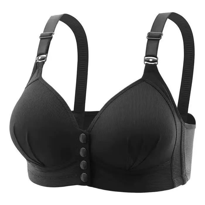 Soutien-gorge d'allaitement grande taille à boucle avant sans armatures, bonnets fins à côtés froncés, style gilet boutonné pour les mamans d'âge mûr