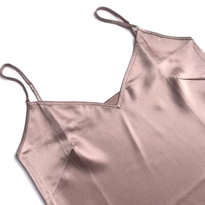 Chemise de nuit en soie de mûrier pour femmes, Lingerie 100% réelle, 19 mamans, vêtements de nuit, col en V, bretelles Spaghetti, S-4XL