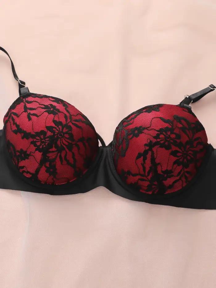 Soutien-gorge anti-affaissement en dentelle noire pour femmes, sexy, motif floral, avec double structure ajustable, A2427