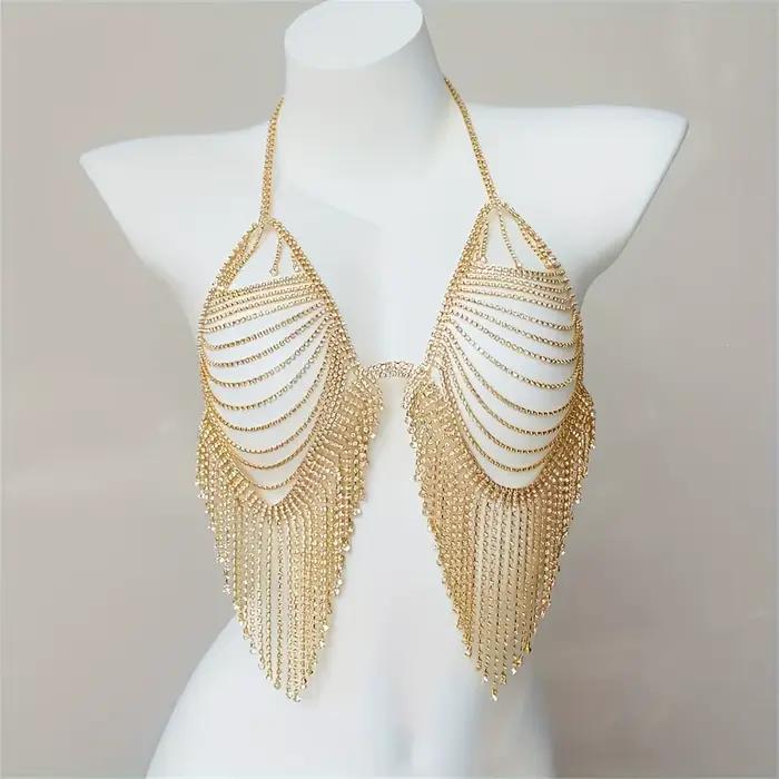 Chaîne de soutien-gorge bikini en cristal, string sexy en strass, soutien-gorge à franges, chaîne lombaire et abdominale, accessoires de lingerie sexy pour femme