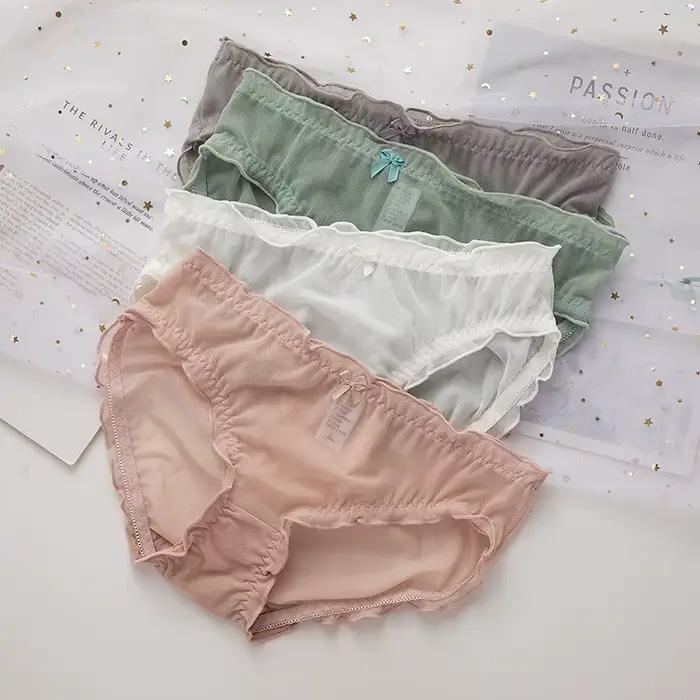 Sous-vêtements en maille et dentelle pour filles, culottes sans couture pour femmes, Lingerie transparente, nœud, Lingerie pour femmes mûres