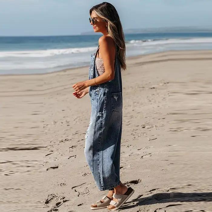 Pantalon déchiré Cowboy combinaison pour femmes décontracté coton Denim Boho plage une pièce tenue salopette saut costumes Tube barboteuse été