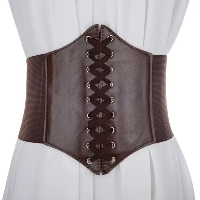 Nouveau Corset Punk noir large ceinture en cuir Pu minceur ceintures de corps pour les femmes élastique taille haute ceinture femme robe Cummerbunds cadeaux