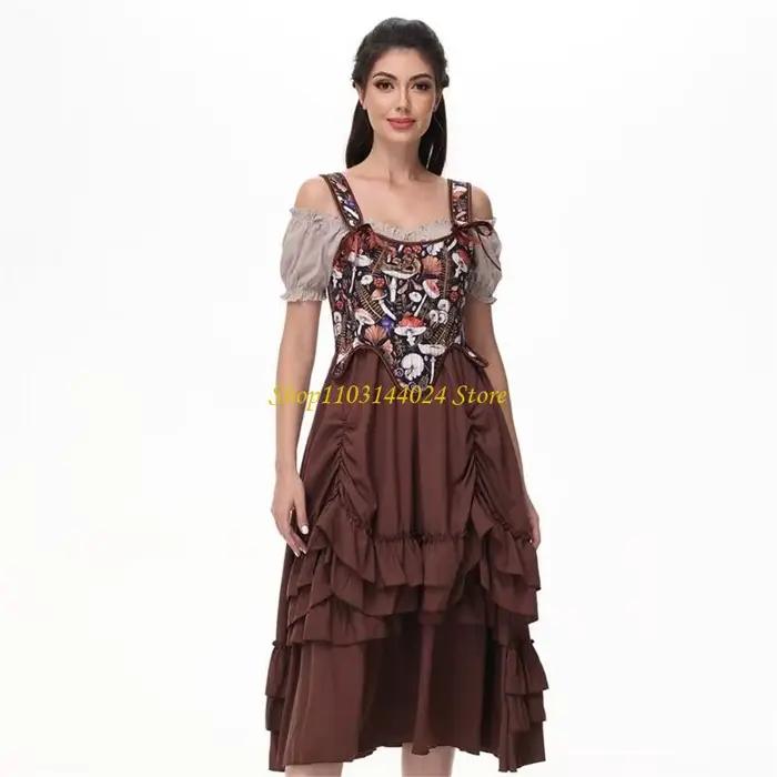Corset victorien ajustable pour femme, gaine amincissante, bustier vintage à imprimé champignon, avec lacets, style gilet