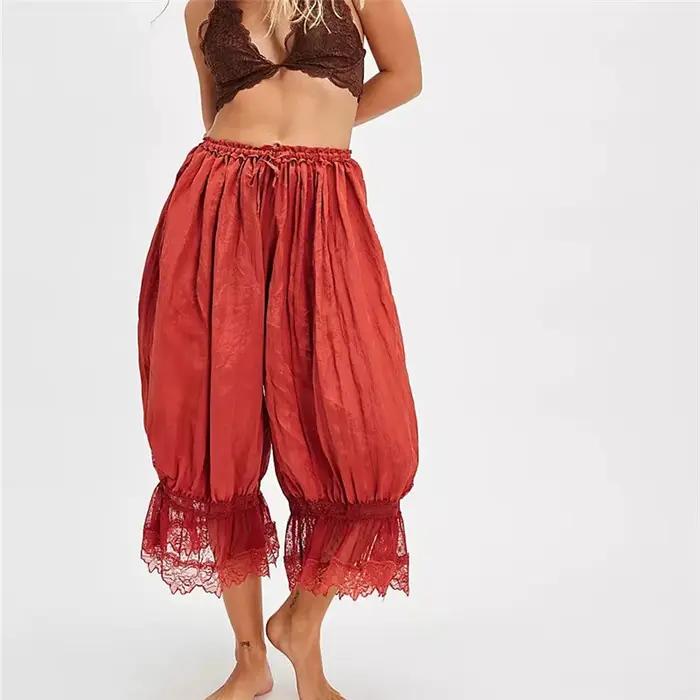 Pantalon Bloomers pour femmes Y2K, garniture en dentelle, Vintage, mignon, à volants, citrouille, Long, Capri, bas de pyjama, décontracté, Streetwear
