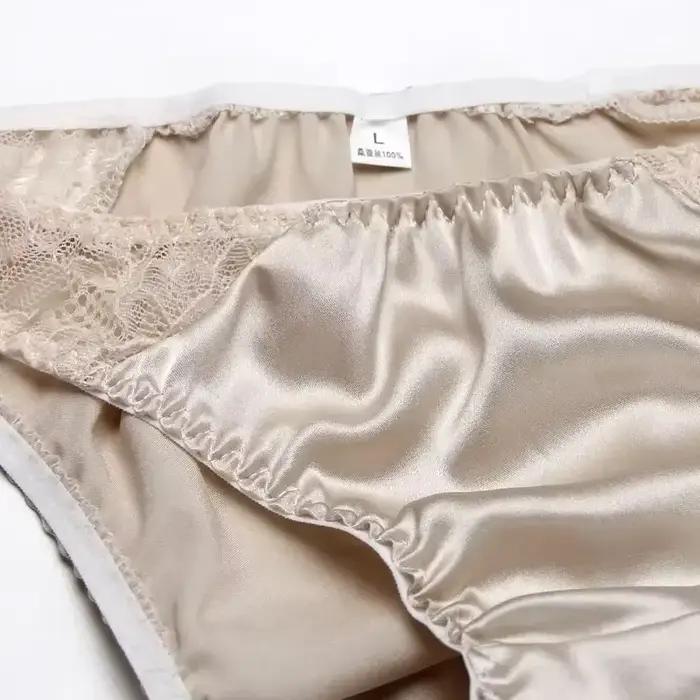 100% soie de mûrier sexy sous-vêtements en dentelle de soie respirant taille basse confortable slip antibactérien lingerie femme culotte