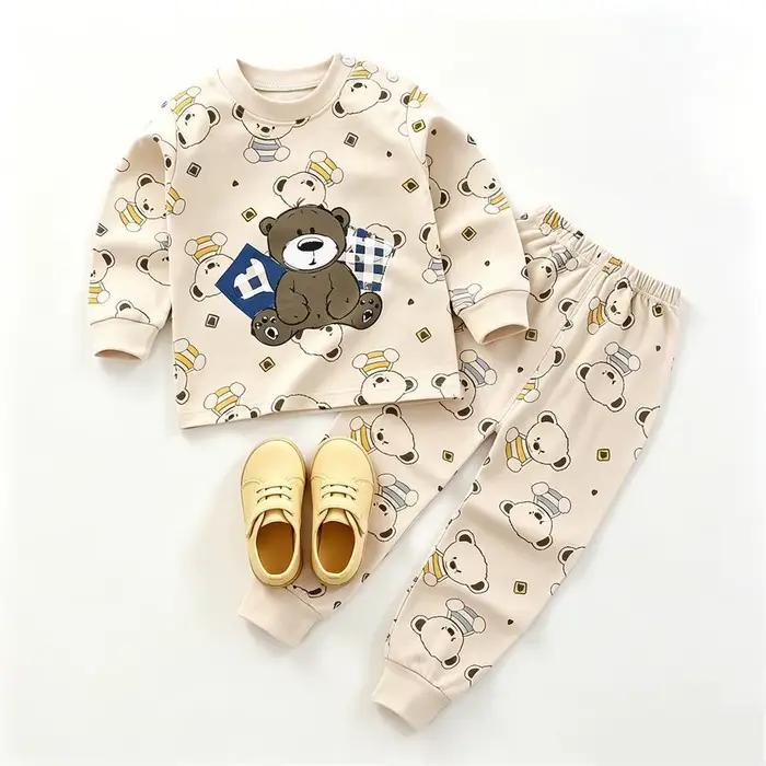 Pyjamas pour bébé, ensembles deux pièces à manches longues, vêtements printemps-automne, hauts à col rond, pantalons de pyjama, tenues de dessin animé pour tout-petits