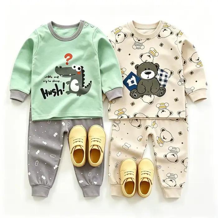 Pyjamas pour bébé, ensembles deux pièces à manches longues, vêtements printemps-automne, hauts à col rond, pantalons de pyjama, tenues de dessin animé pour tout-petits