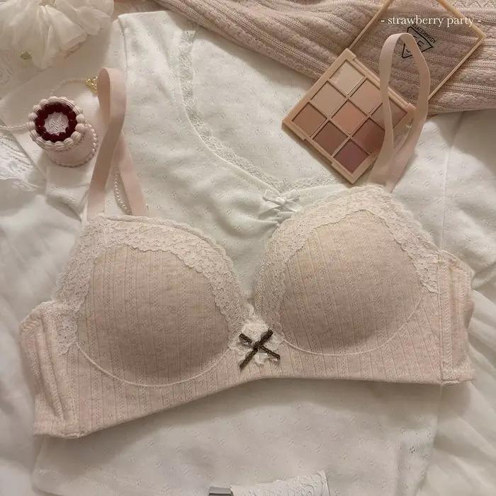 Ensemble de soutien-gorge en dentelle florale pour adolescents, Sexy, confortable, sans armatures en acier, Design de beauté au dos, petits seins froncés, Support Anti-Saggi