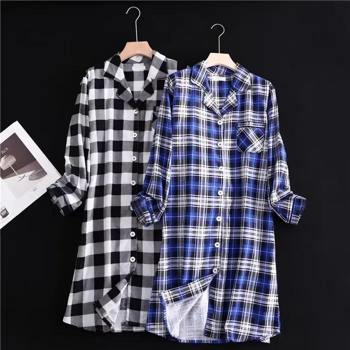 Chemise cardigan brossée en coton pour femmes, chemise de nuit avec bouton, style long, vêtements de nuit d'automne et d'hiver, nouveau