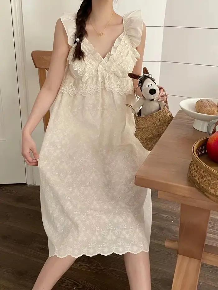 Robe de nuit Sweet Princess pour femme, en dentelle, mignonne, à bretelles, pour l'été, à porter à l'extérieur