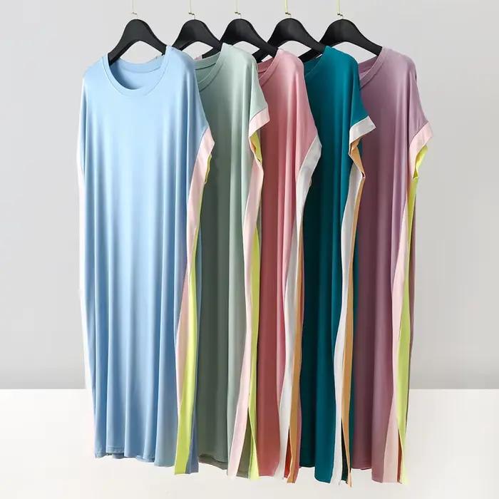 Vêtements de nuit décontractés pour femmes, nouvelles chemises de nuit amples d'été, robe de nuit confortable en modal pour femme, vêtements de nuit de couleur assortie