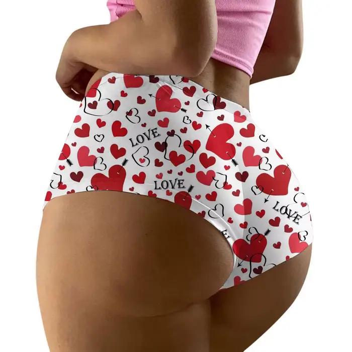 Culotte imprimée pour la saint-valentin pour femmes, sous-vêtements respirants, slip taille haute, Lingerie sans couture, couverture complète, sous-vêtements grande taille