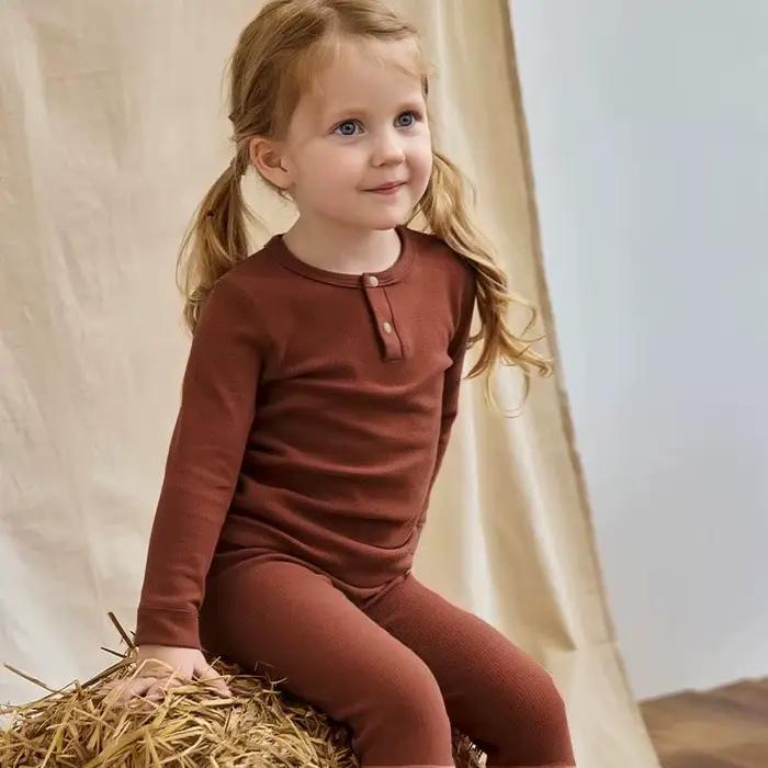 Printemps automne enfant en bas âge pyjamas costume couleur unie coton enfants hauts + Leggings bébé garçon fille vêtements costume