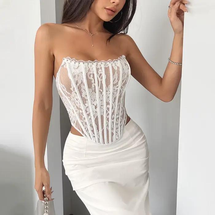 Corset Sexy hauts sans bretelles dentelle maille gilet coupe ajustée Boby Shaper Camisole dames Bustier 2025 été mode femmes vêtements Corsets