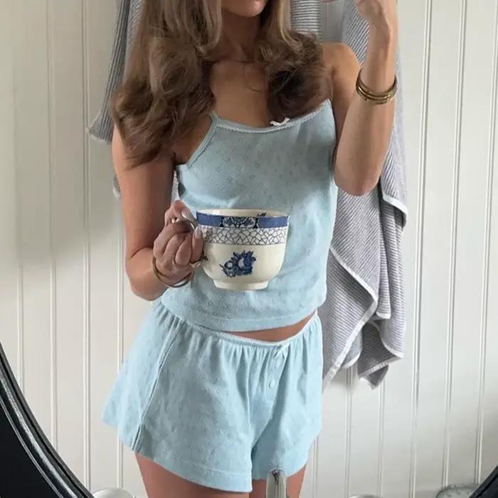 Gaono y2k ensemble de pyjama Coquette vêtements femmes imprimé fleuri Spaghetti sangle sans manches Cami haut et short 2000s vêtements de détente