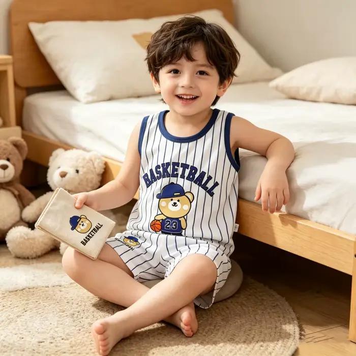 Ensemble de pyjamas pour garçons de 1 à 6 ans, en coton, été, pyjama pour tout-petits, sans manches, ensembles pour enfants, hauts + shorts, tenues en deux pièces