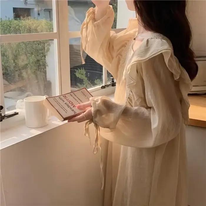Robe de nuit blanche à manches longues pour femmes, élégante et confortable, vêtements de détente, grandes tailles, printemps et été